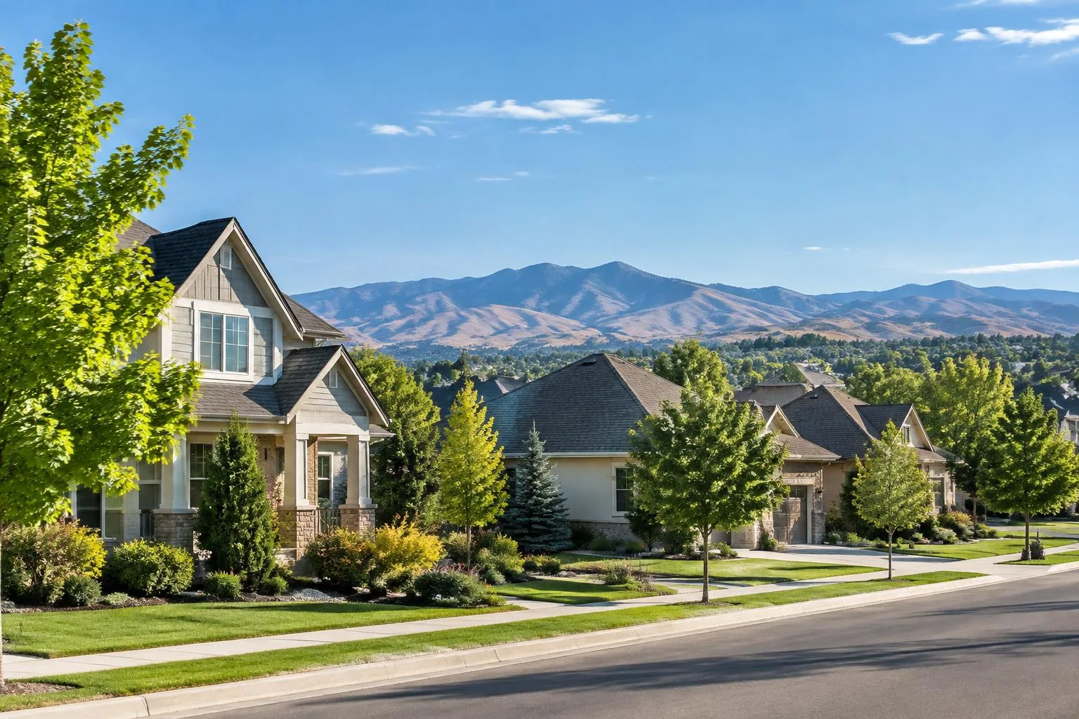 Illustrative Treasure Valley neighborhood with foothills in the distance